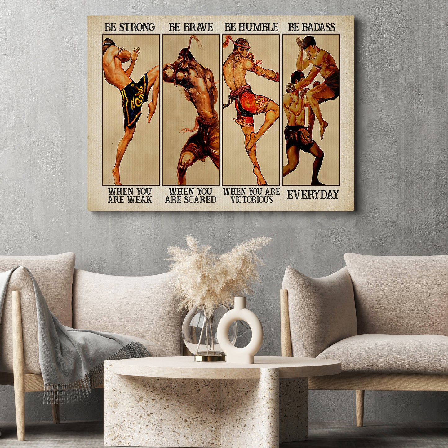 Cool Muay Thai Canvas Painting, Be Strong, Brave, Humble And Badass Wall Art Decor, Poster Gift For Muay Thai Lovers