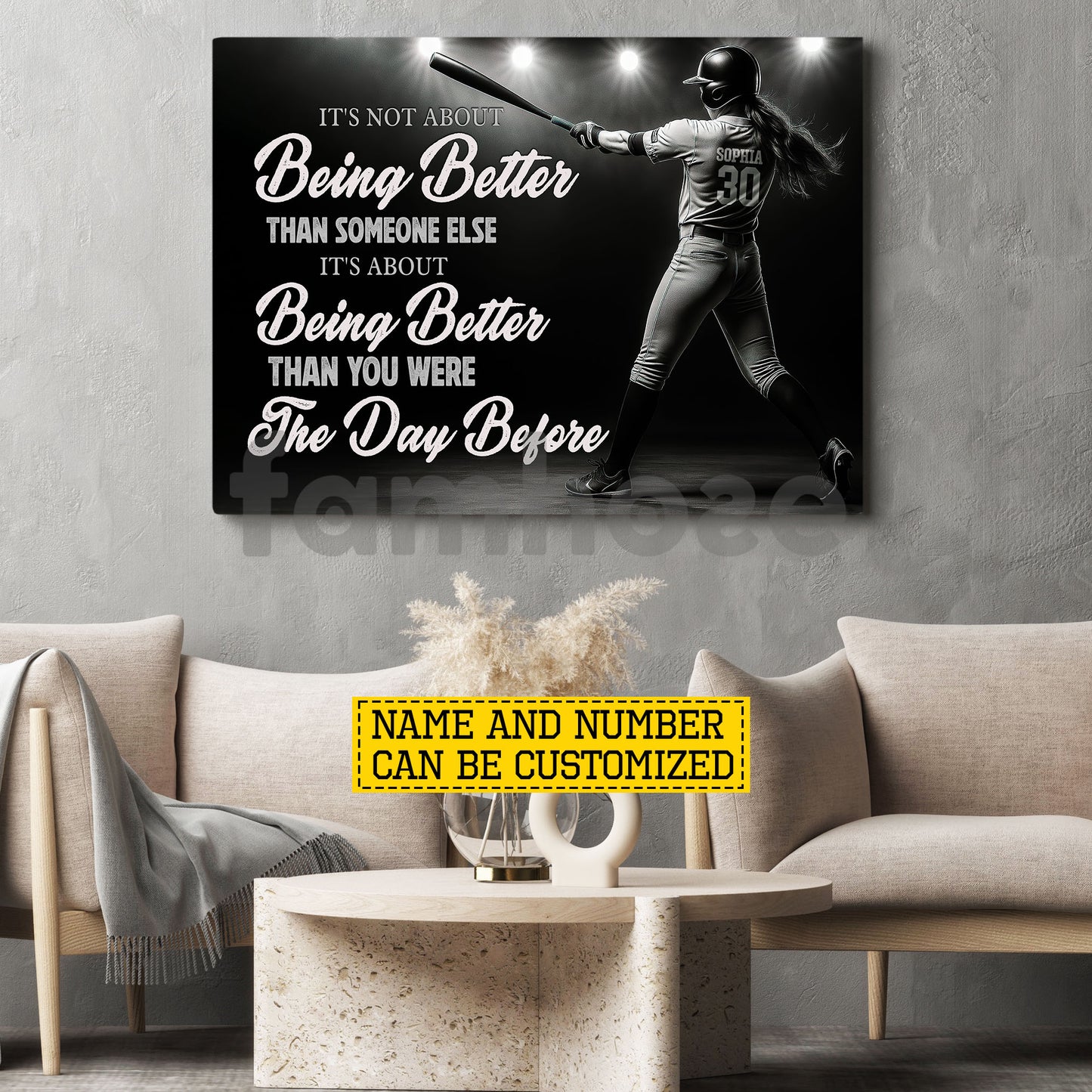 Motivational Personalized Softball Girl Canvas Painting, It's Not About Being Better Sport Wall Art Decor, Poster Gift For Softball Lovers