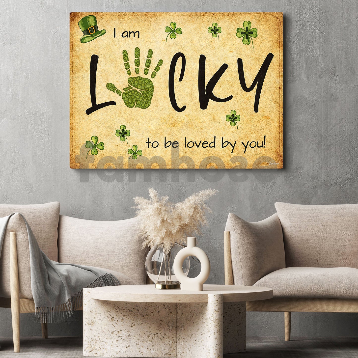 Four-Leaf Clover Canvas Painting, I Am Lucky To Be Loved By You Wall Art Decor, Poster St Patrick's Day Gift For Irish Lover