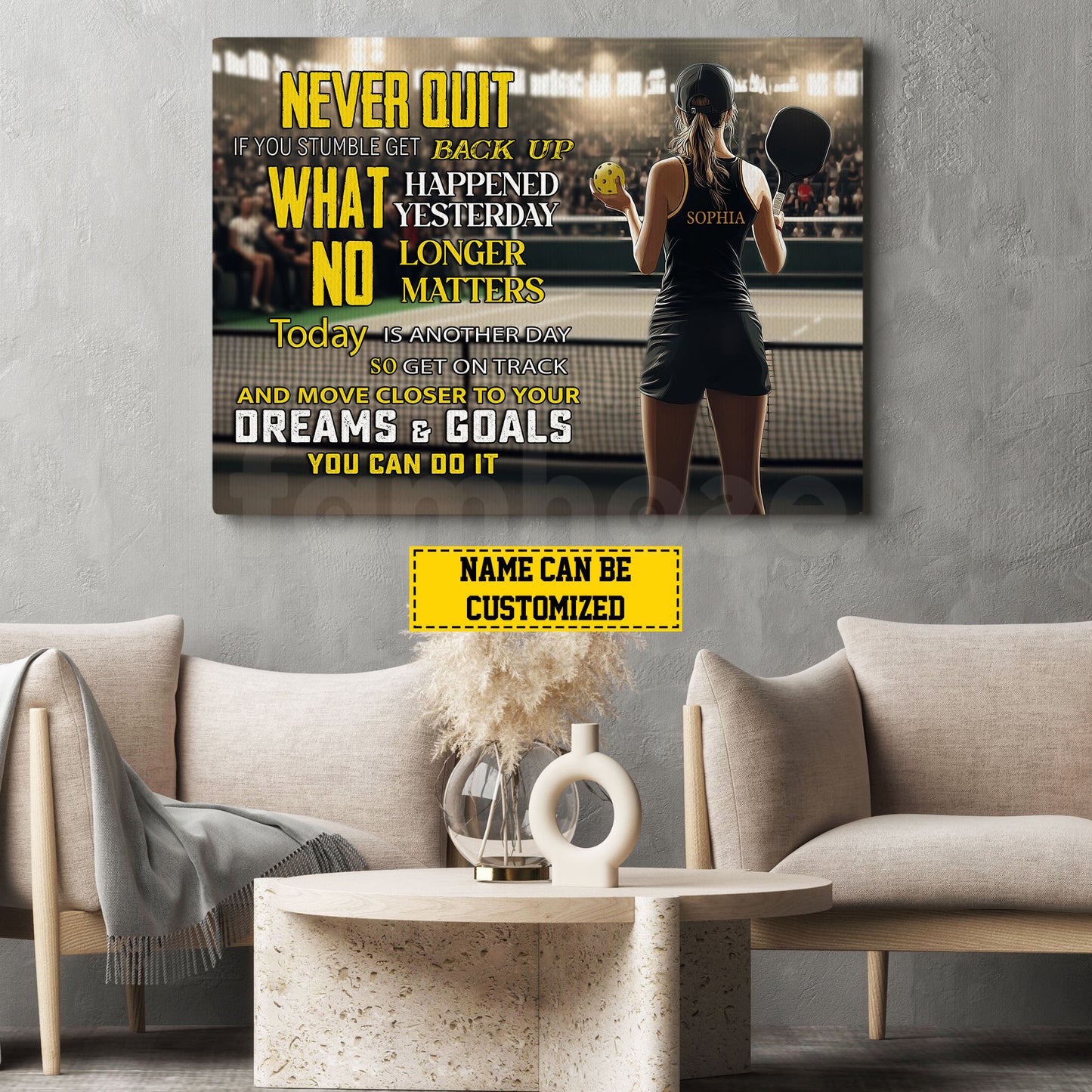 Personalized Pickleball Girl Canvas Painting, Move Closer To Your Dreams Goals, Sports Quotes Wall Art Decor, Poster Gift For Pickleball Lovers