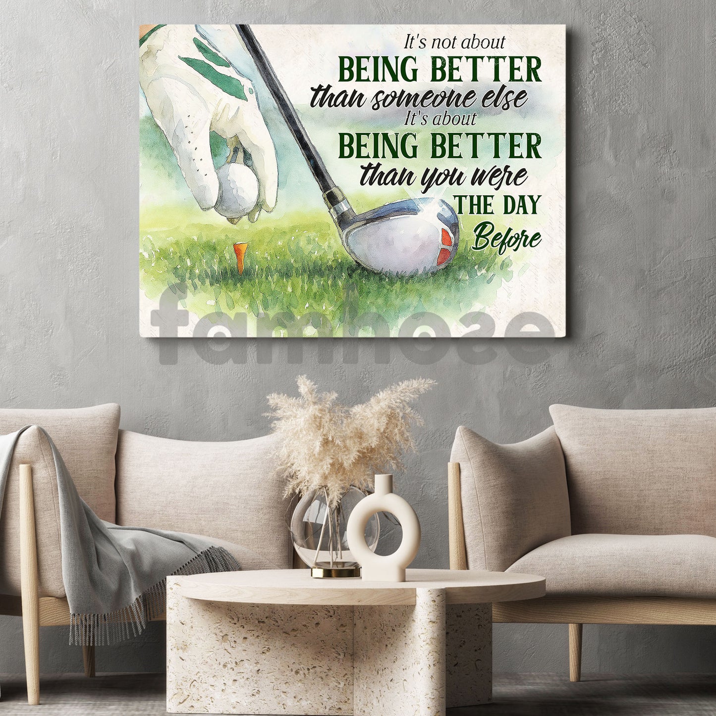 Motivational Golf Canvas Painting, It's Not About Being Better Than Someone Else Sport Wall Art Decor, Poster Gift For Golf Lover