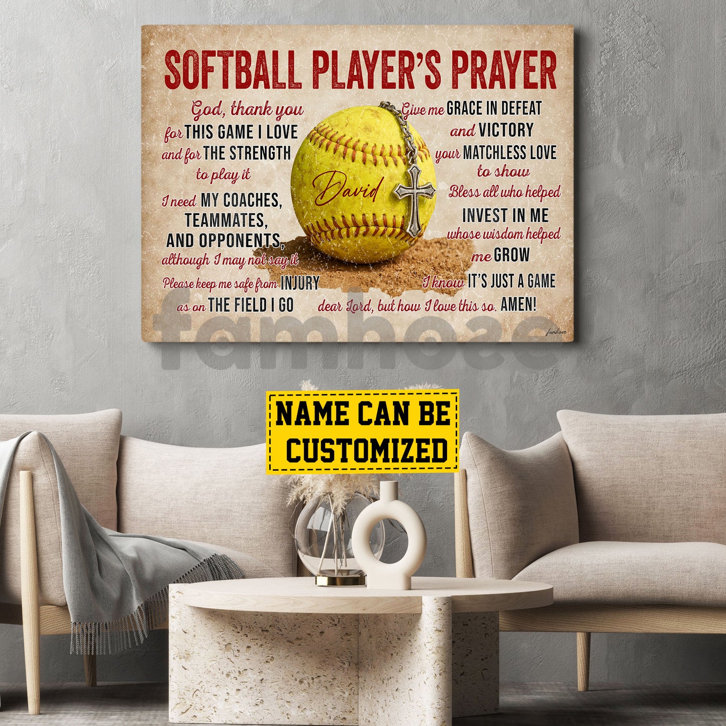 Personalized Softball God Canvas Painting, Softball Player's Prayer Sport Wall Art Decor, Poster Gift For Softball Lovers, God Lovers