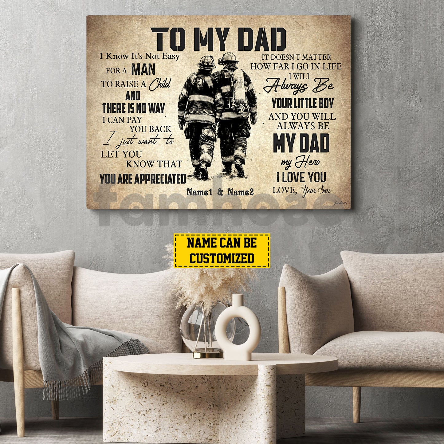 Personalized Firefighter Dad Son Canvas Painting, To My Dad I Know It's Not Easy Wall Art Decor, Poster Father's Day Gift For Fireman, Firefighter Lovers