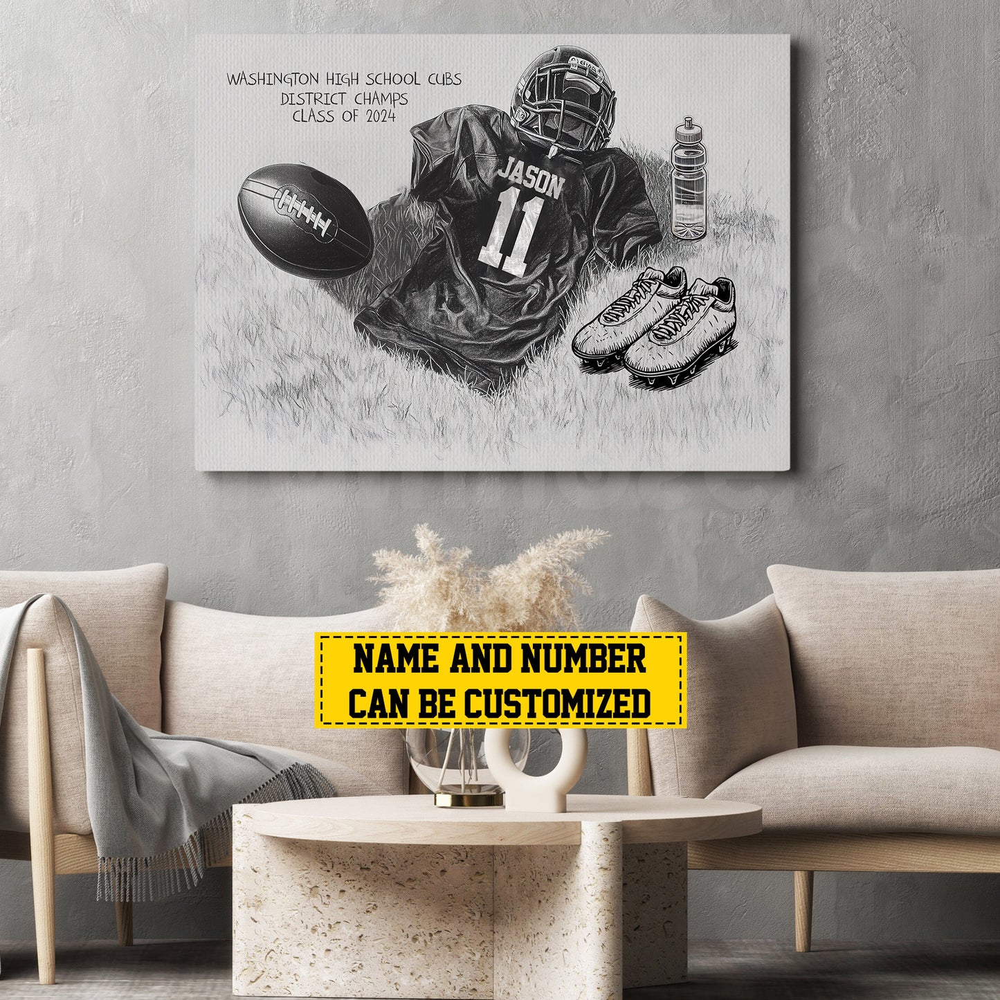 Personalized Class Football Team Canvas Painting, Sports Club Members Wall Art Decor, Commemorative Poster Gift For Football Team Members