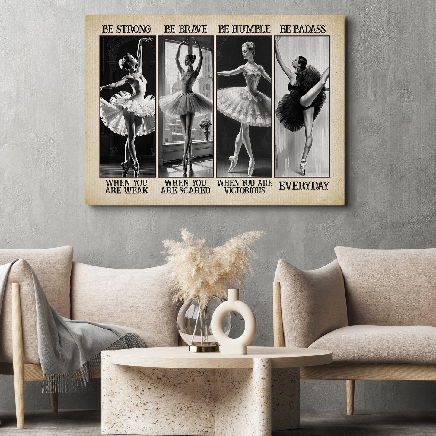 Be Strong, Brave, Humble, Badass, Motivational Ballet Girl Canvas Painting, Inspirational Quotes Wall Art Decor, Poster Gift For Ballet Lovers