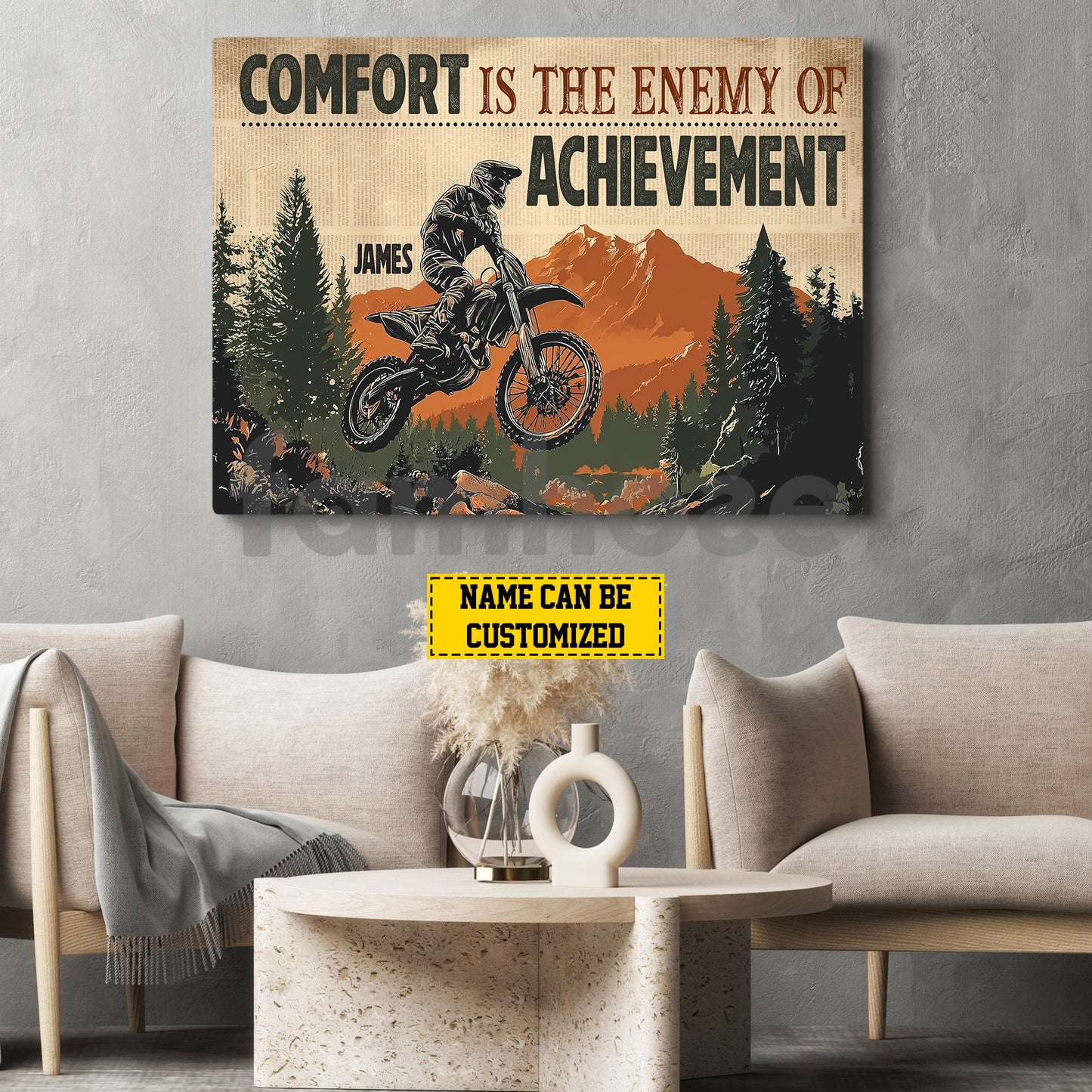 Motivational Personalized Motocross Canvas Painting, Comfort Is The Enemy Of Achievement Sport Wall Art Decor, Poster Gift For Motocross Lovers