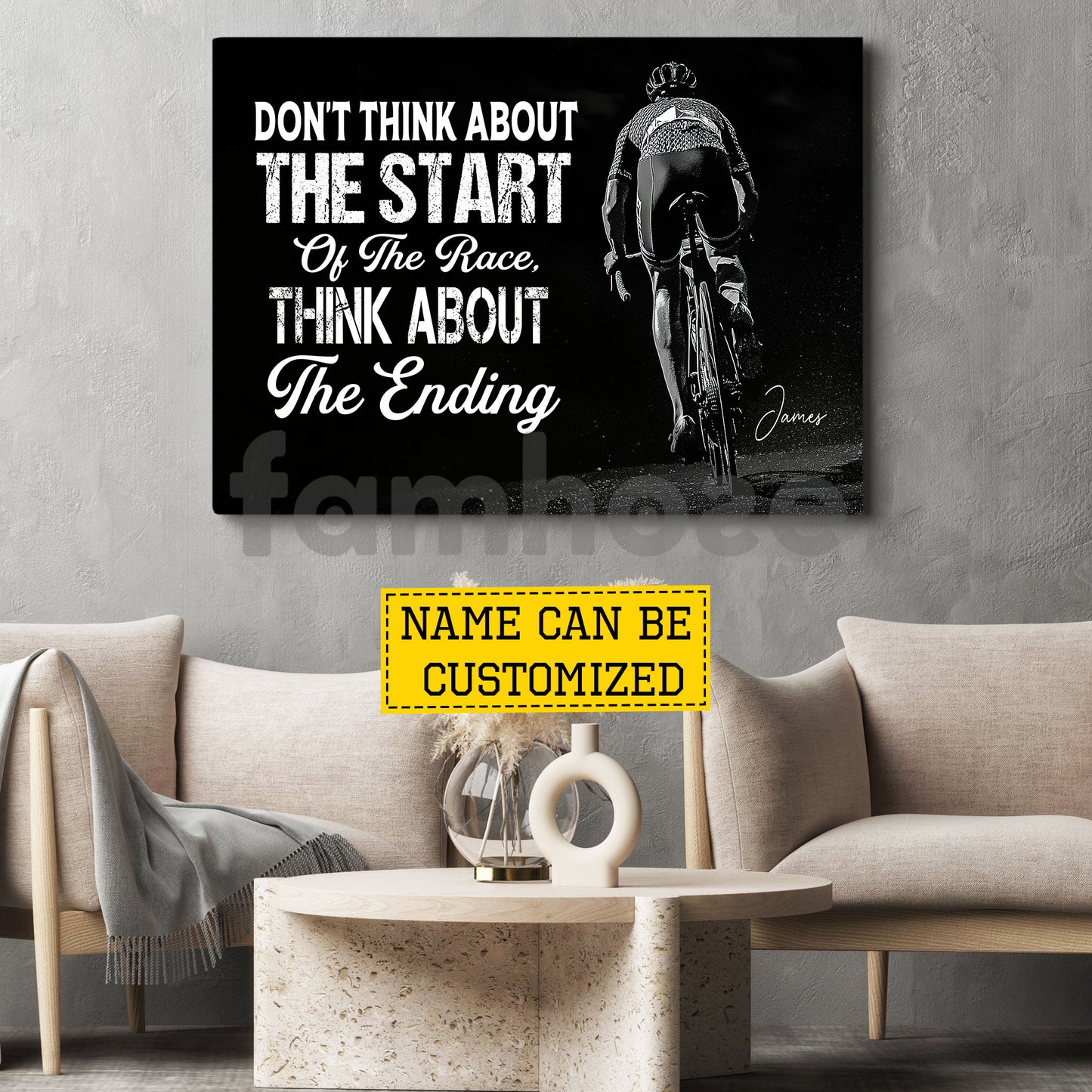 Personalized Cycling Canvas Painting, Don't Think About The Start Of The Race Think About The Ending Sport Wall Art Decor, Poster Gift For Cycling Lovers