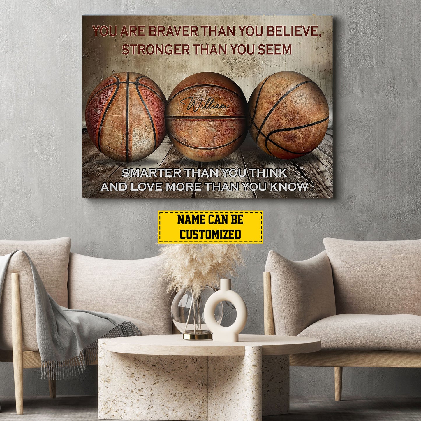 Personalized Motivational Basketball Canvas Painting, You're Braver Than You Believe, Sports Quotes Wall Art Decor, Poster Gift For Basketball Lovers, Basketball Players