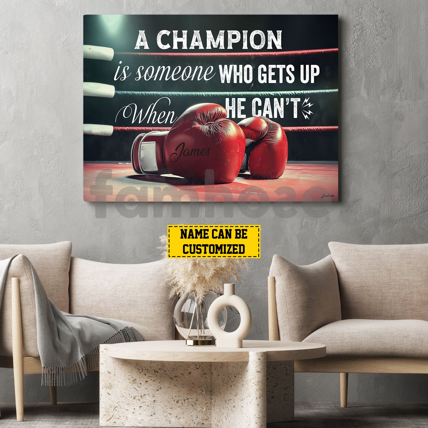 Motivational Personalized Boxing Canvas Painting, A Champion Is Someone Who Gets Up When He Can't Sport Wall Art Decor, Poster Gift For Boxing Lovers