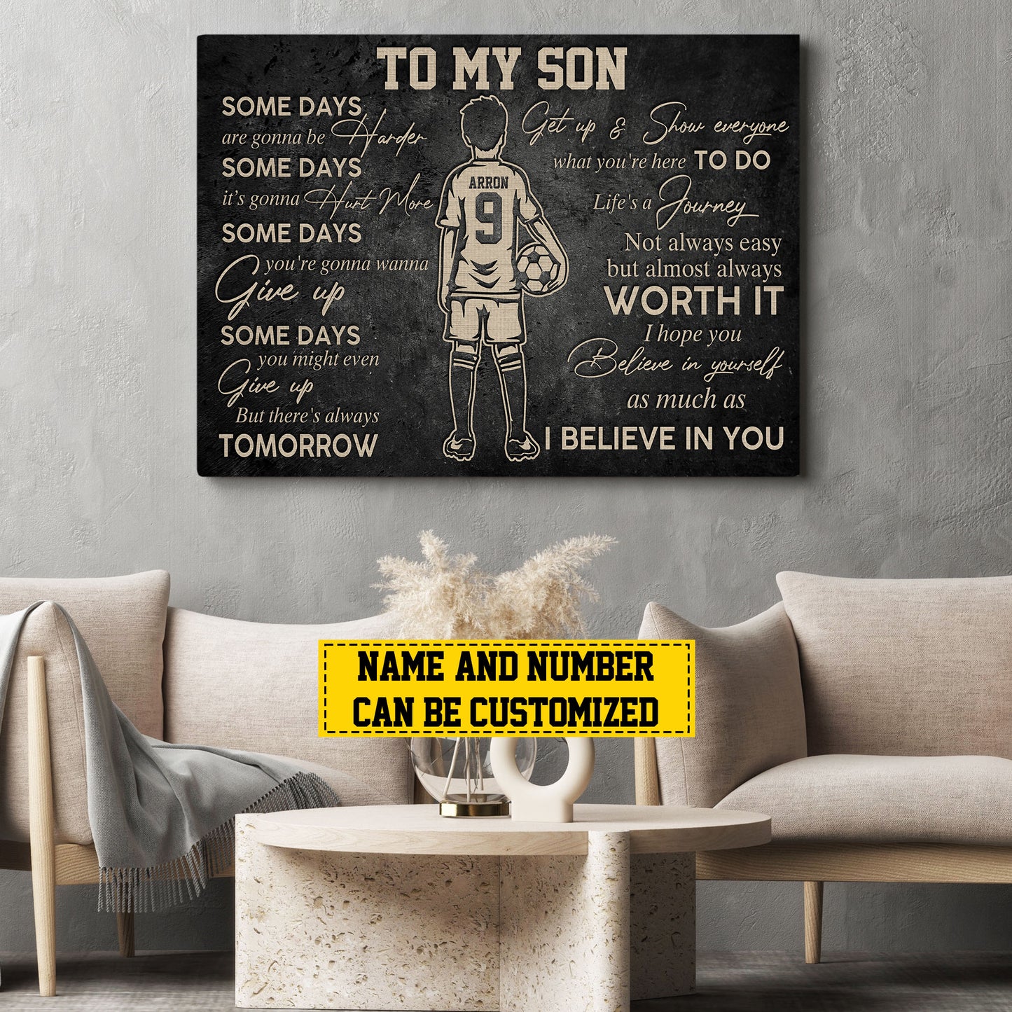 Personalized Motivational Soccer Boy Canvas Painting, To My Son Life's A Journey, Sports Quotes Wall Art Decor, Poster Gift For Soccer Lovers, Gift For Son From Dad,Mom