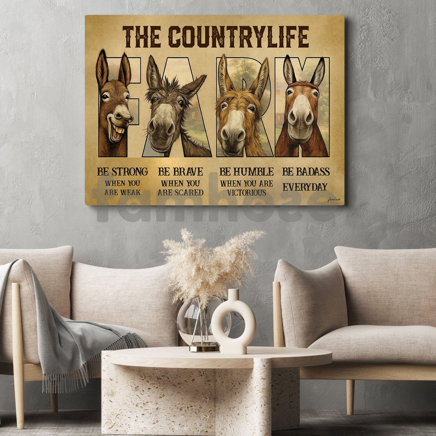 Farm Donkey Canvas Painting, The Countrylife Farm Wall Art Decor, Farm Animal Poster Gift For Donkey Lovers