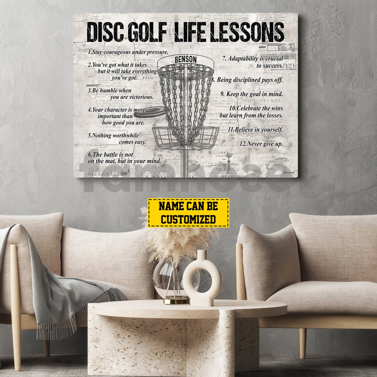 Motivational Personalized Disc Golf Canvas Painting, Disc Golf Life Lessons Sport Wall Art Decor, Poster Gift For Disc Golf Lovers
