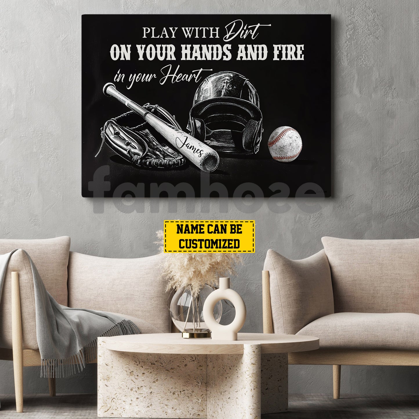 Personalized Baseball Canvas Painting, Play With Dirt On Your Hands And Fire In Your Heart Sport Wall Art Decor, Poster Gift For Baseball Lovers