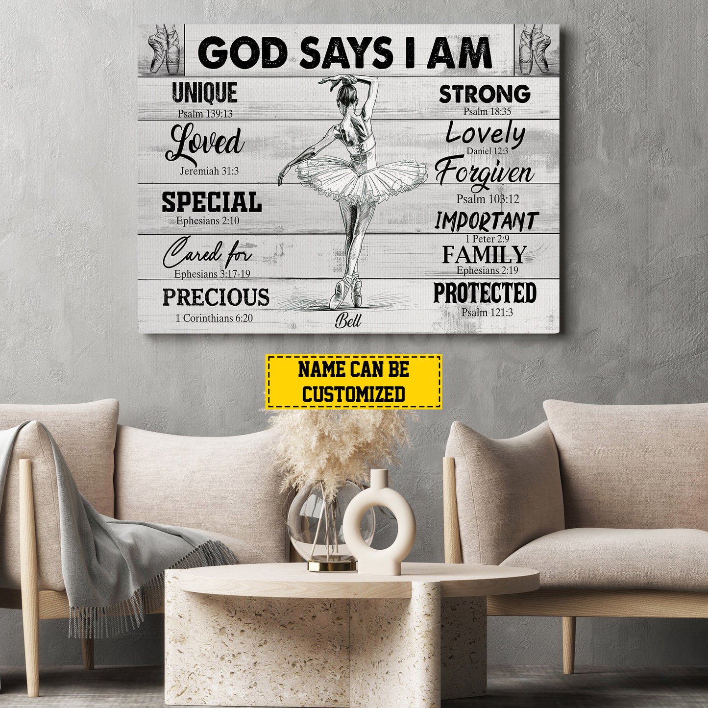 Personalized Ballet Girl Canvas Painting, God Says I Am, Sports Quotes Wall Art Decor, Poster Gift For Ballet Lovers