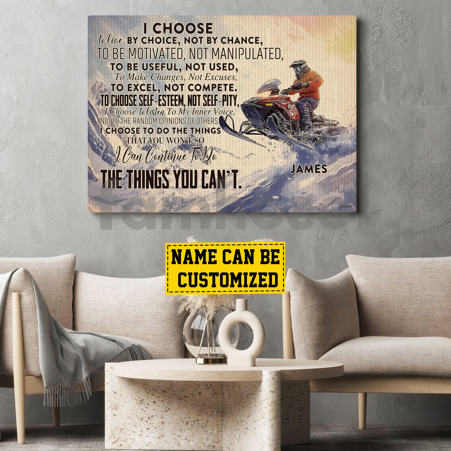 Motivational Personalized Snowmobile Canvas Painting, I Choose The Things You Can't Wall Art Decor, Poster Gift For Snowmobiling Lovers