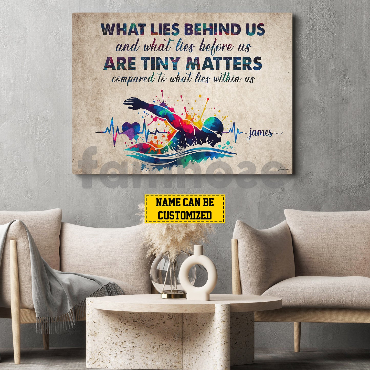 Motivational Personalized Swimming Man Canvas Painting, What Lies Behind Us Sport Wall Art Decor, Poster Gift For Swimming Lovers