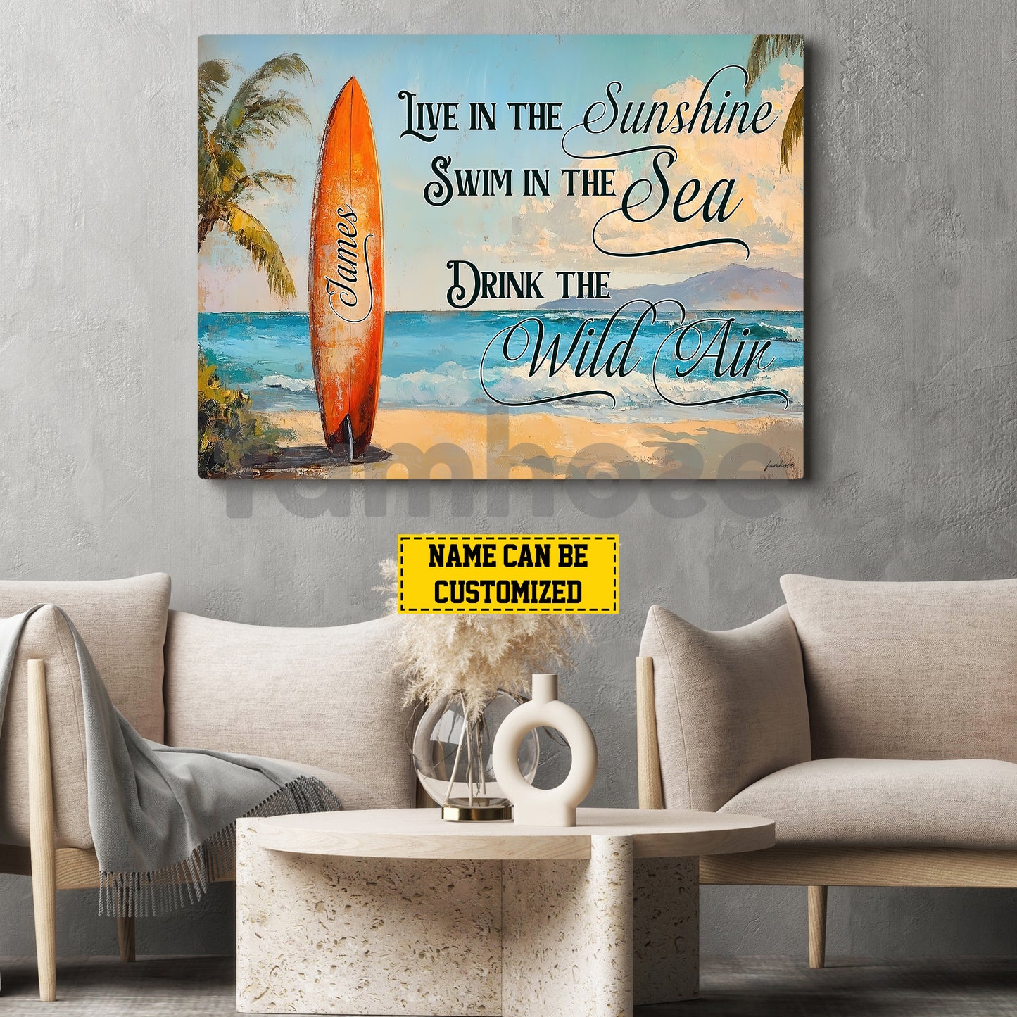Funny Personalized Surfing Canvas Painting, Live In The Sunshine Wall Art Decor, Poster Gift For Surfing Lovers
