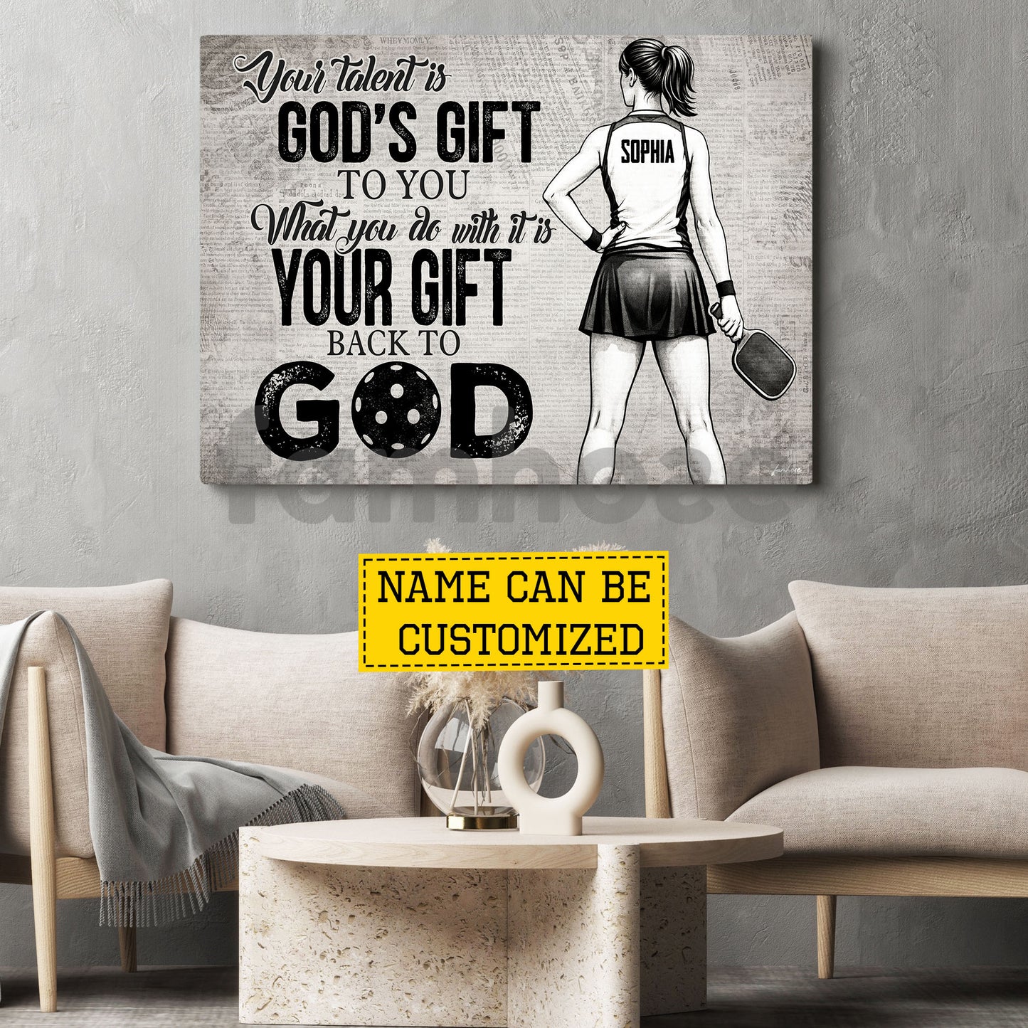 Personalized Pickleball Girl Canvas Painting, Your Talent Is God's Gift To You Sport Wall Art Decor, Poster Gift For Christians, Pickleball Lover