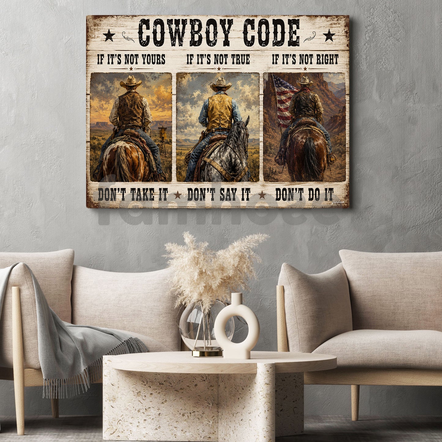 Cowboy Code Canvas Painting, If It's Not Yours Don't Take It Wall Art Decor, Poster Gift For Cowboys