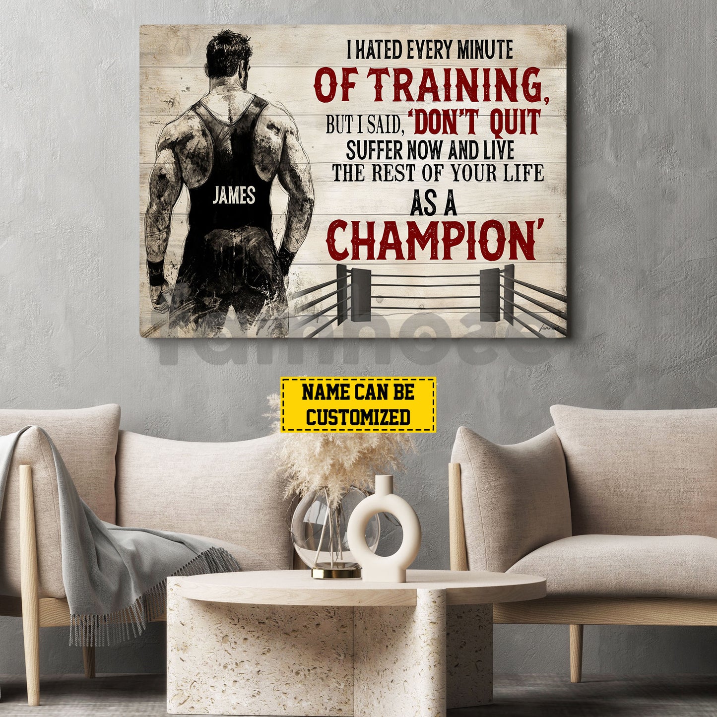 Motivational Personalized Wrestling Man Canvas Painting, I Hated Every Minute Of Training Sport Wall Art Decor, Poster Gift For Wrestler