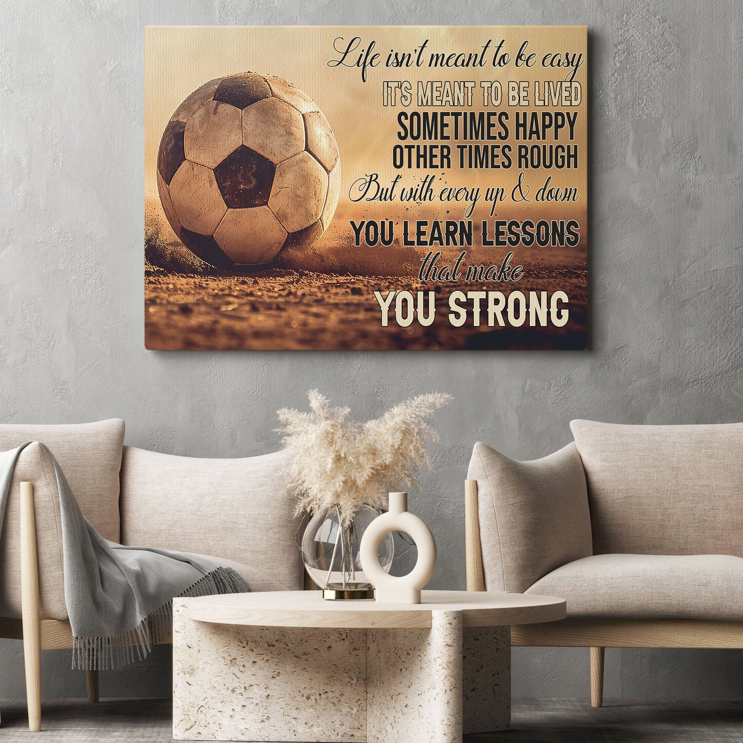 Motivational Soccer Canvas Painting, Life Isn't Meant To Be Easy, Sports Quotes Wall Art Decor, Poster Gift For Soccer Lovers, Soccer Players