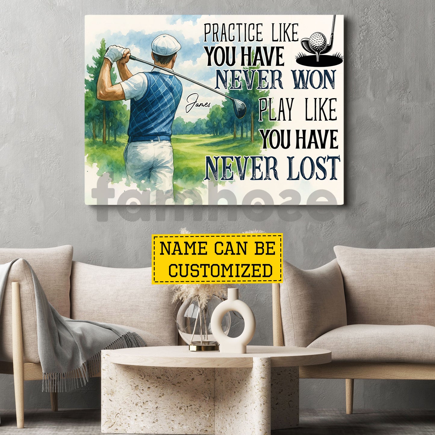 Motivational Personalized Golf Canvas Painting, Practice Like You Have Never Won Sport Wall Art Decor, Poster Gift For Golf Lover