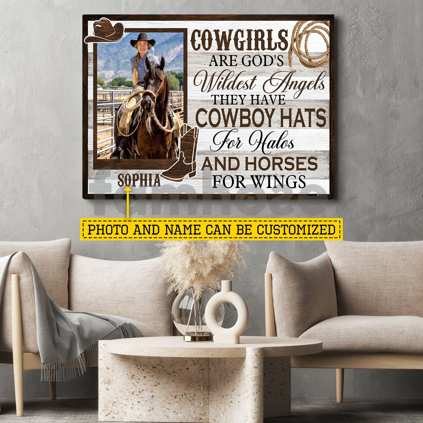 Personalized Cowgirl Canvas Painting, Cowgirls Are God's Wildest Angels Wall Art Decor, Poster Gift For Cowgirl
