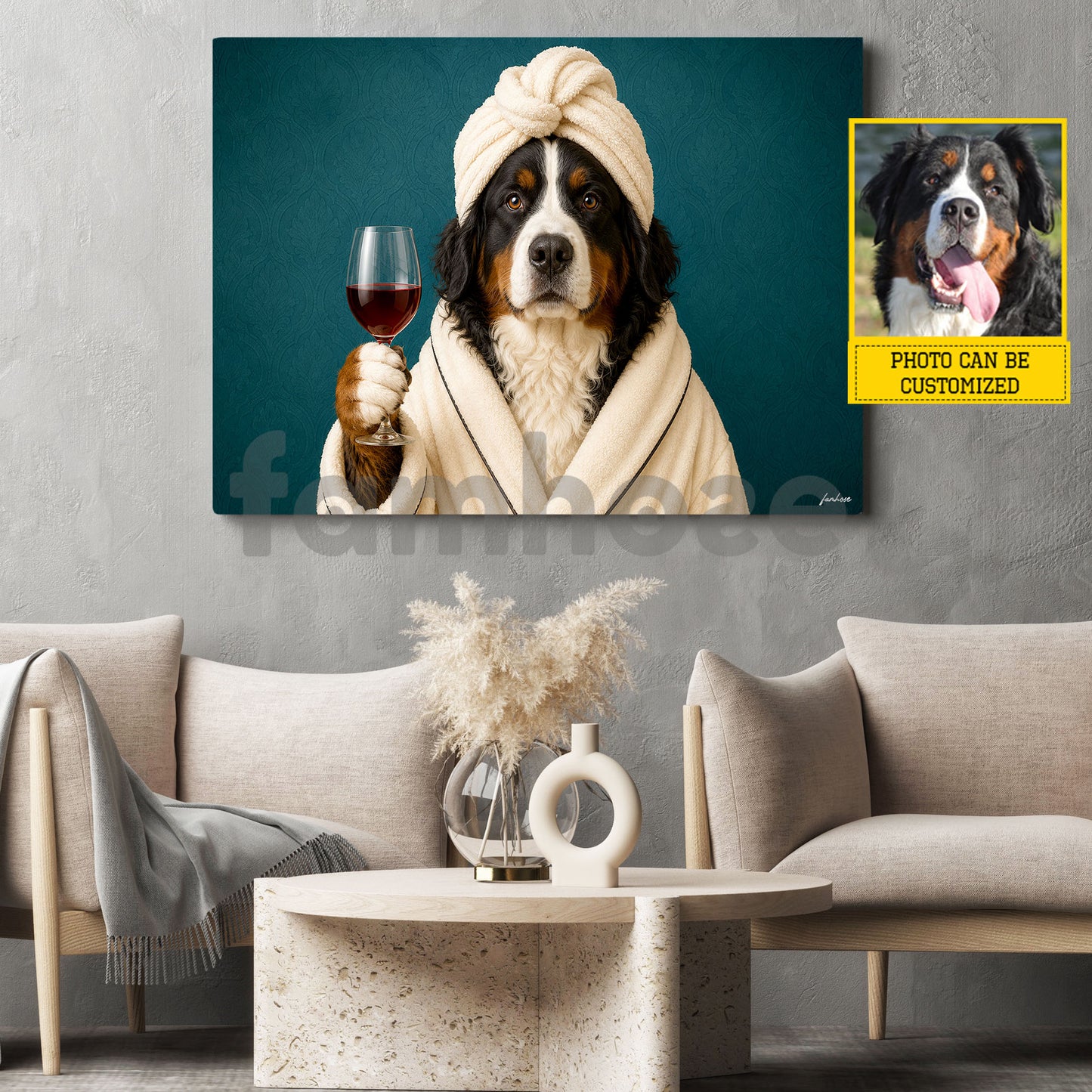 Funny Personalized Dog & Wine Toilet Canvas Painting, Spa Dog Bathroom Wall Art Decor, Restroom Poster Gift For Dog Lover