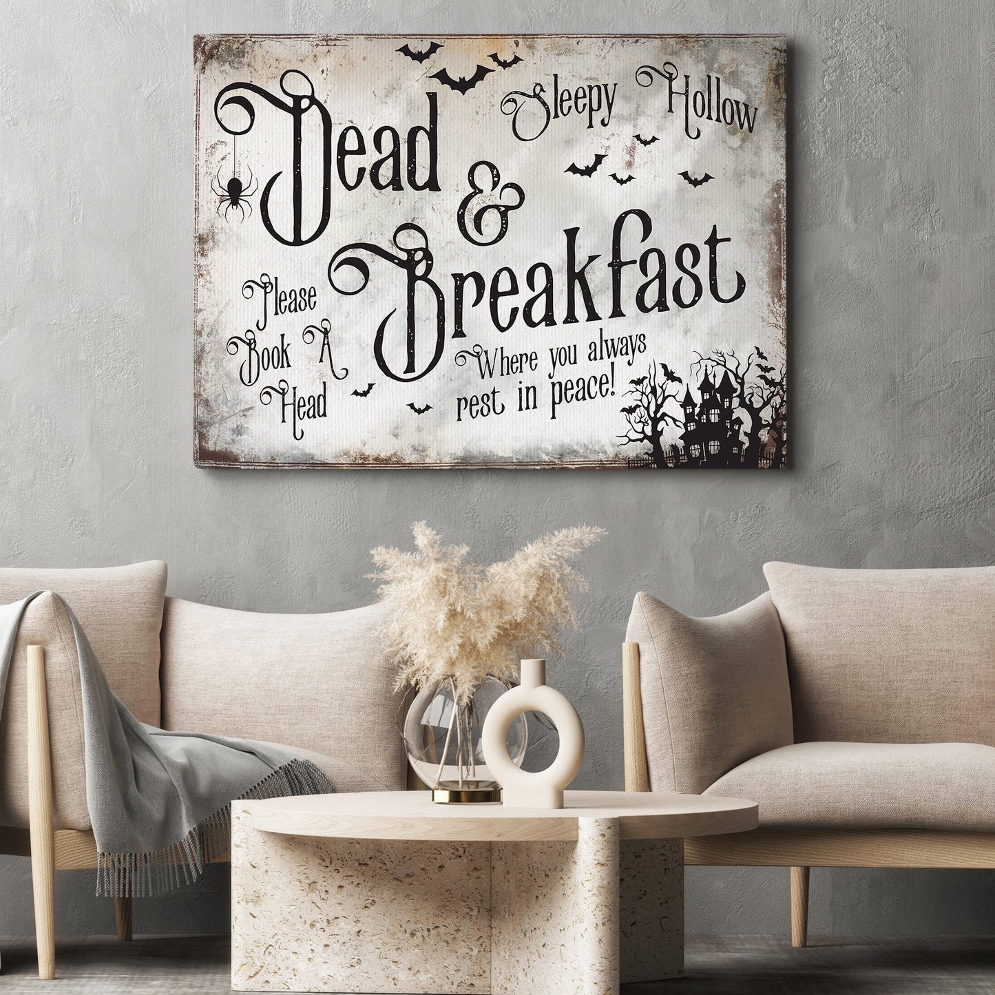 Dead Breakfast Sleepy Hollow, Halloween Canvas Painting, Spooky Season Wall Art Decor, Halloween Poster Gift