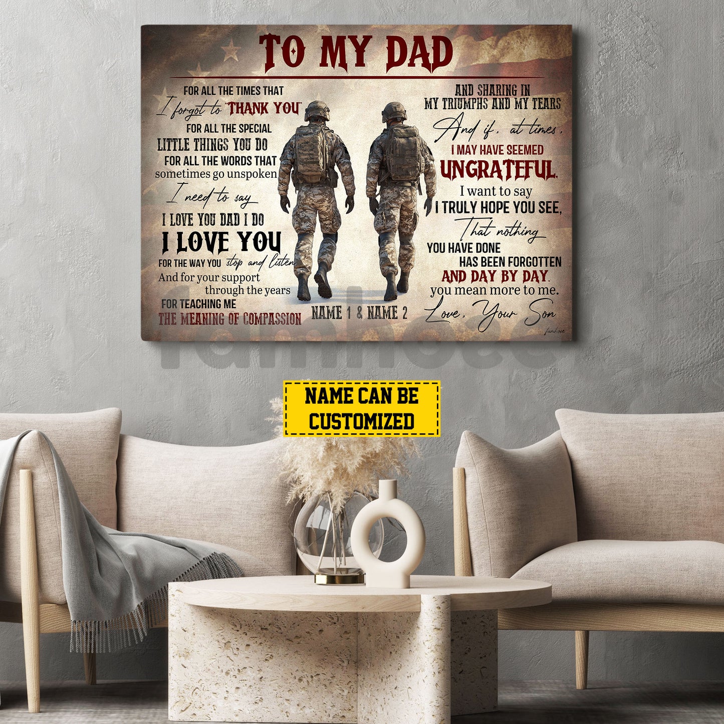 Personalized Army Dad Son Canvas Painting, To My Dad For All The Times That I Forgot To Thank You Wall Art Decor, Poster Father's Day Gift For Army Lovers