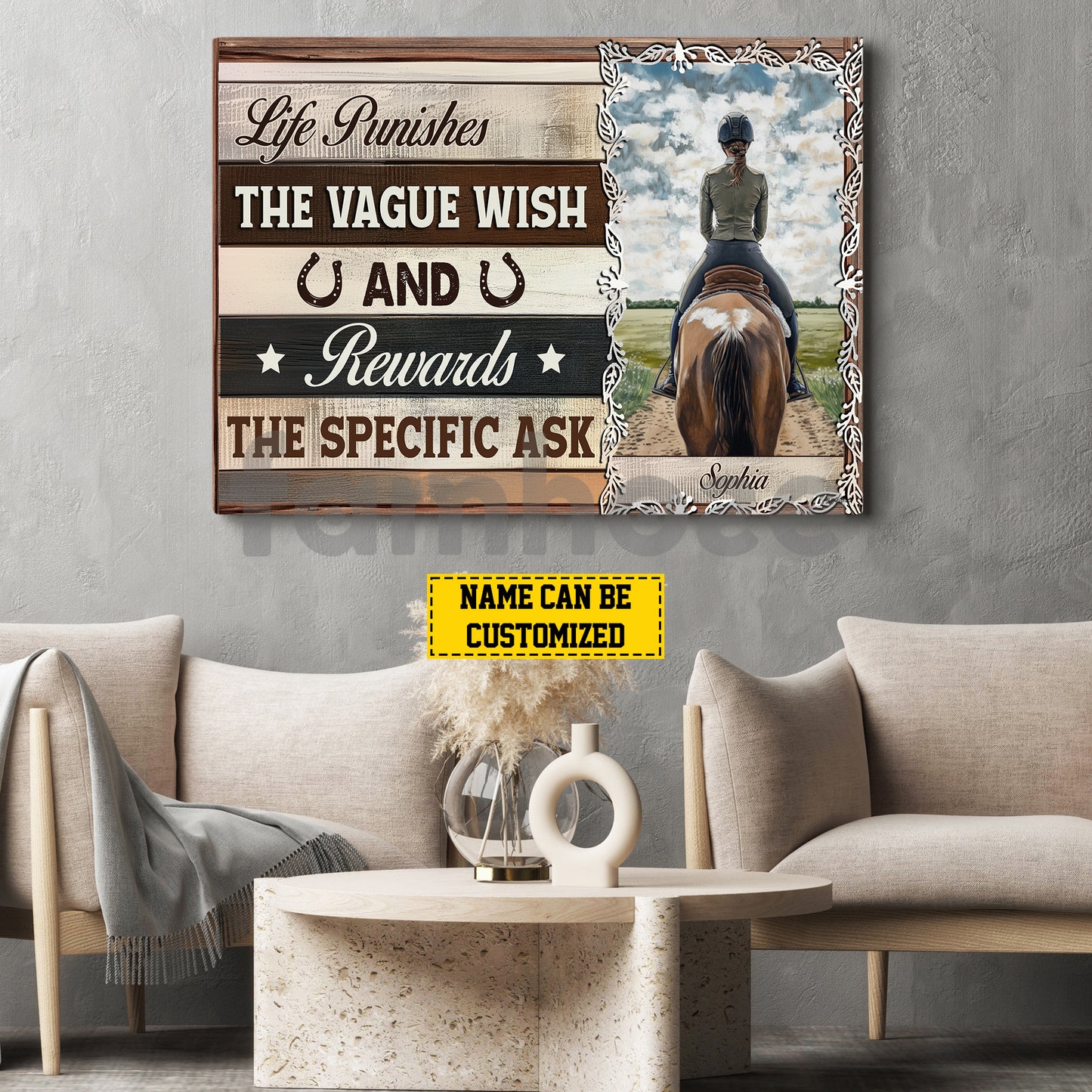 Motivational Personalized Horse Riding Girl Canvas Painting, Life Punishes The Vague Wish Wall Art Decor, Poster Gift For Horse Girl
