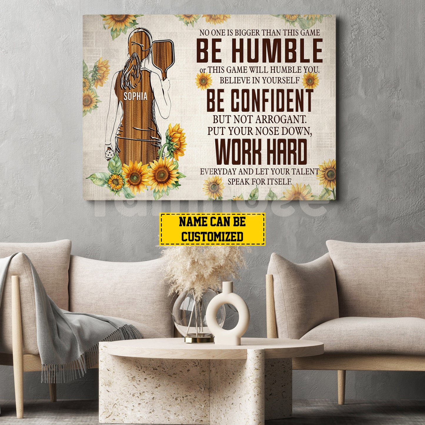 Personalized Motivational Pickleball Girl Canvas Painting, Be Humble Be Confident Work Hard, Sports Wall Art Decor, Poster Gift For Pickleball Lovers