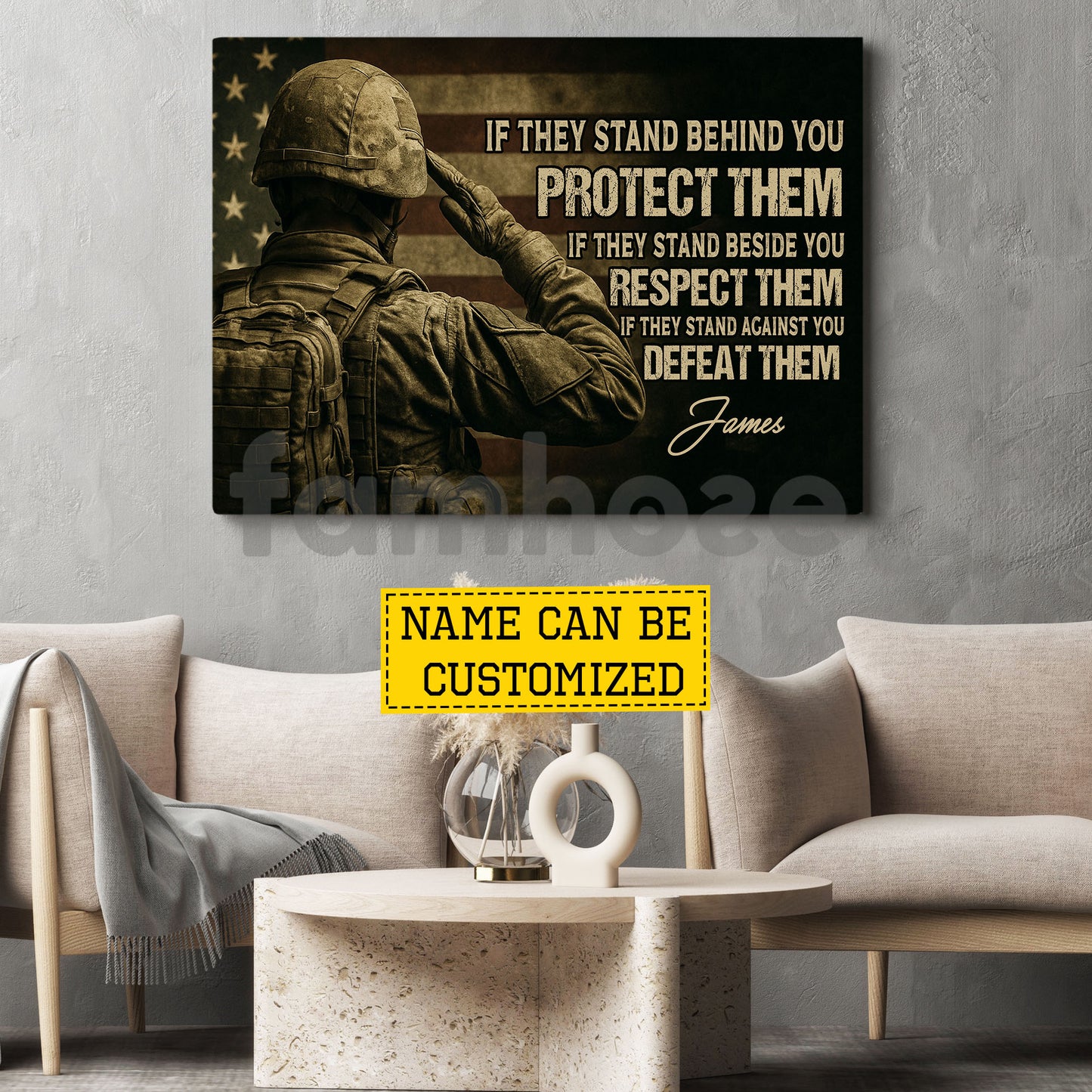 Personalized Veterans Day Canvas Painting, If They Stand Behind You Protect Them Wall Art Decor, Poster Gift For Former Soldiers