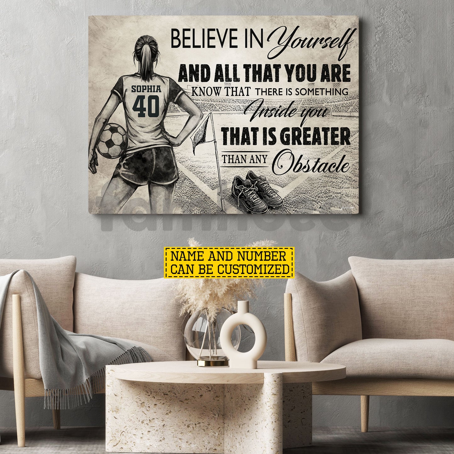 Personalized Soccer Girl Canvas Painting, Believe In Yourself And All That You Are Wall Art Decor, Poster Gift For Soccer Lovers