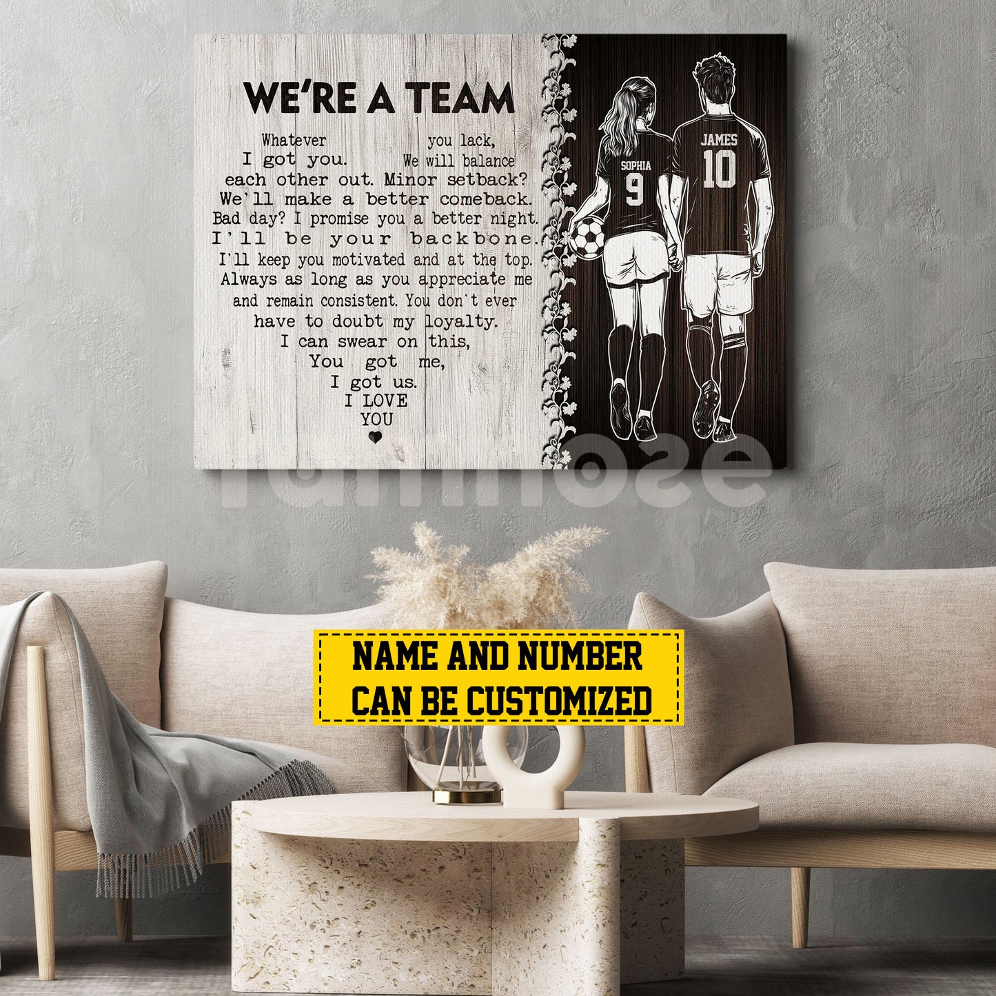 Romantic Personalized Soccer Couple Canvas Painting, We're A Team Sports Quotes Wall Art Decor, Poster Valentine's Day Gift For Soccer-Loving Couple