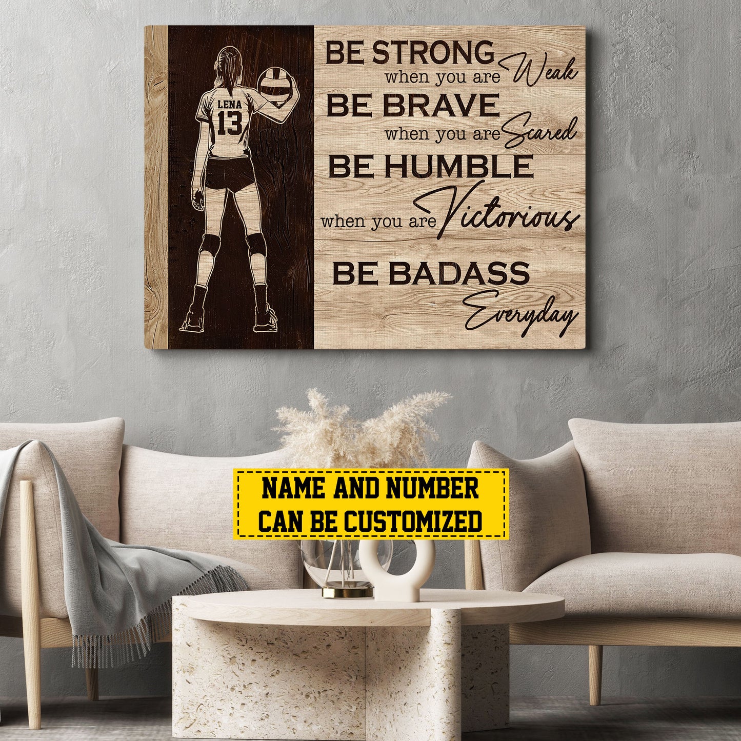 Personalized Motivational Volleyball Girl Canvas Painting, Be Strong Be Brave Be Humble, Sports Quotes Wall Art Decor, Poster Gift For Volleyball Lovers