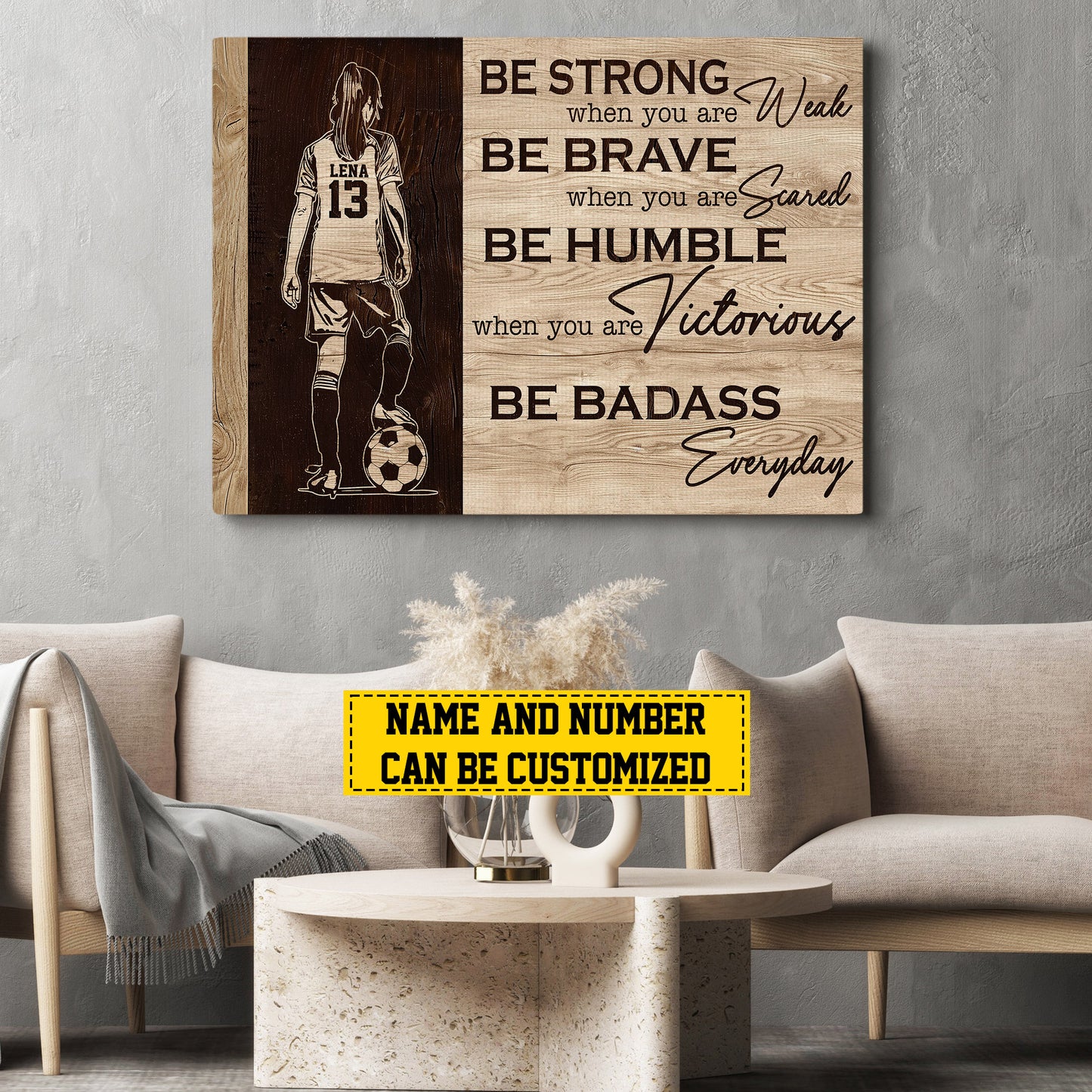 Personalized Motivational Soccer Girl Canvas Painting, Be Strong Be Brave Be Humble, Sports Quotes Wall Art Decor, Poster Gift For Soccer Lovers