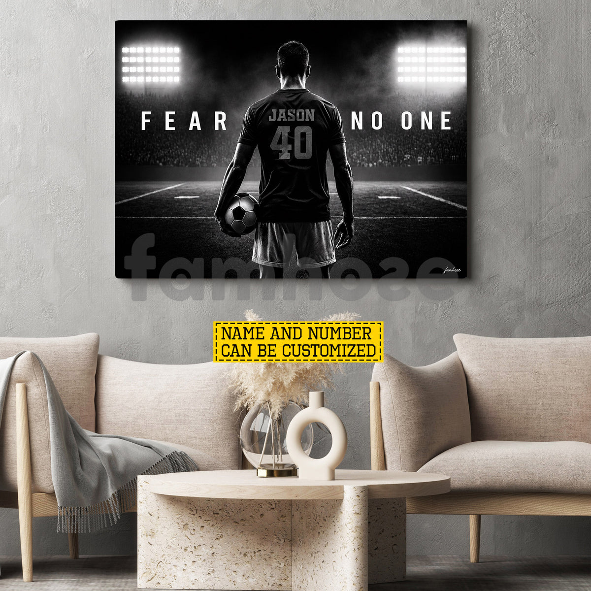 Personalized Soccer Man Canvas Painting, Fear No One Sport Wall Art Decors, Poster Gift For Soccer Lover