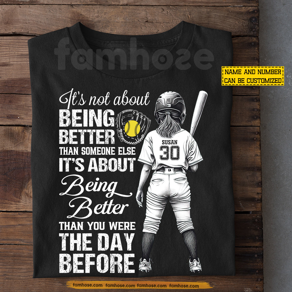 Personalized Softball Girl Kid T-shirt, It's Not About Being Better Than Someone Else Sport Tees Gift For Softball Lover