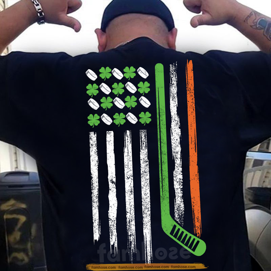 Four-Leaf Clover Hockey Backside T-shirt, Where Hockey Meets Irish Pride Tees St Patrick's Day Gift For Hockey Lover