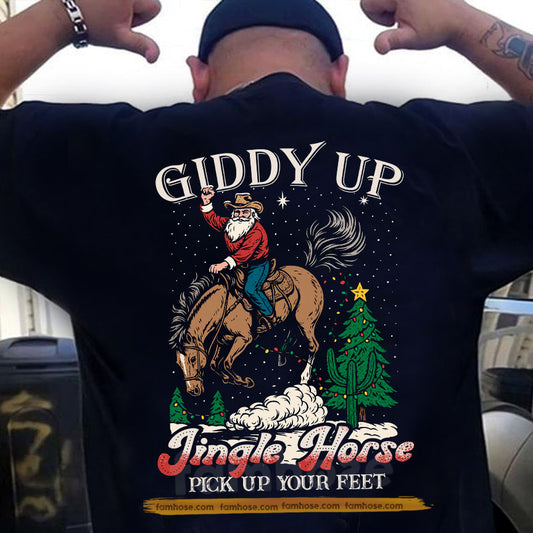 Funny Christmas Cowboy Rodeo Backside T-shirt, Giddy Up Jingle Horse Tees Xmas Gift For Cowboys