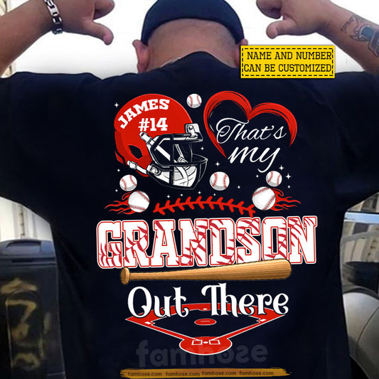 Personalized Baseball Backside T-shirt, That's My Grandson Out There Tees Gift For Baseball Lover