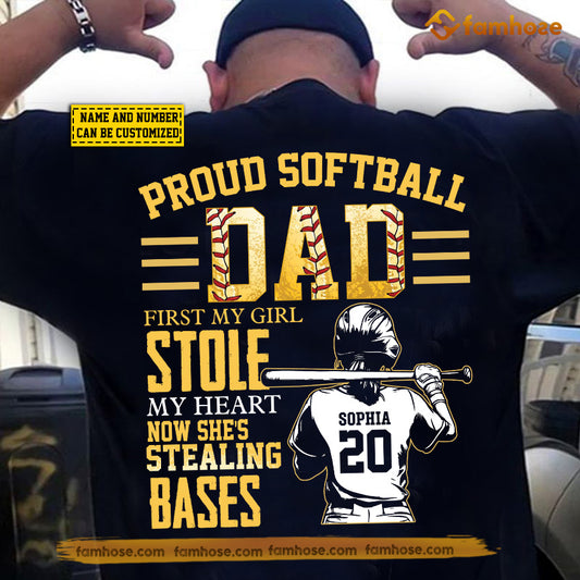 Personalized Softball Dad Girl Backside T-shirt, Proud Softball Dad Sport Tees Father's Day Gift For Softball Lovers