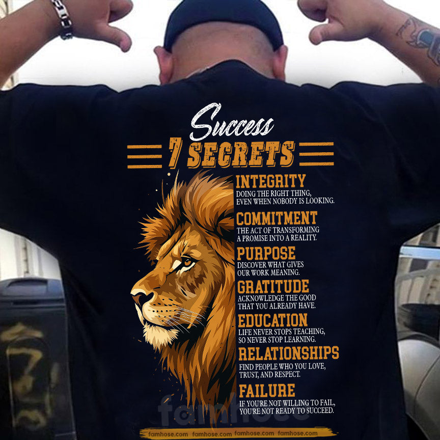 Life Quote Backside T-shirt, Success 7 Secrets Tees Gift For Lion Lover