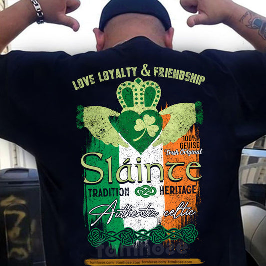 Lucky Shamrock Backside T-shirt, Love Layalty & Friendship Tees St Patrick's Day Gift For Irish Lover