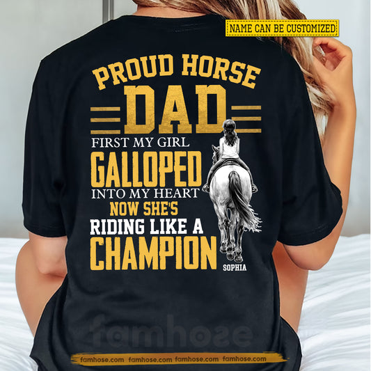 Personalized Horse Riding Dad Backside T-shirt, Proud Horse Dad Tees Father's Day Gift For Horse Riding Lovers