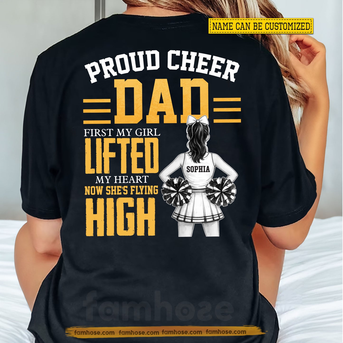 Cheerleading Dad Backside T-shirt, Proud Cheer Dad Sport Tees Father's Day Gift For Cheerleading Lovers