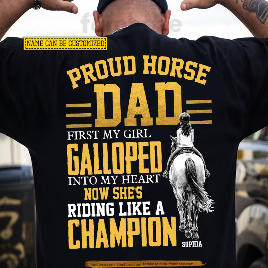 Personalized Horse Riding Dad Backside T-shirt, Proud Horse Dad Tees Father's Day Gift For Horse Riding Lovers