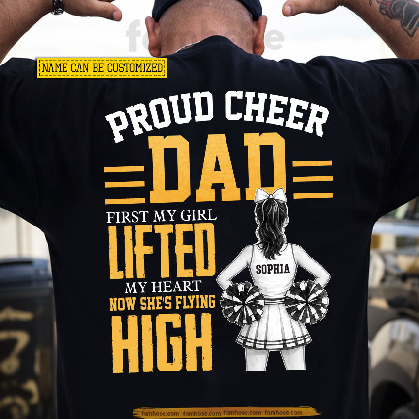 Cheerleading Dad Backside T-shirt, Proud Cheer Dad Sport Tees Father's Day Gift For Cheerleading Lovers