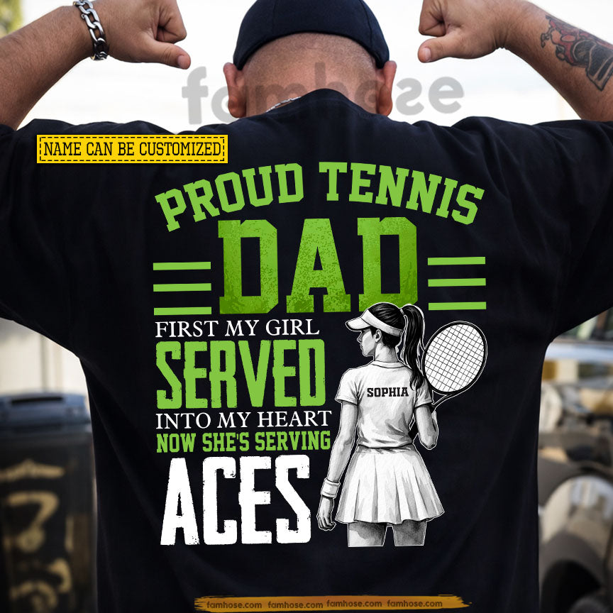 Personalized Tennis Dad Daughter Backside T-shirt, Proud Tennis Dad Tees Father's Day Gift For Tennis Lovers